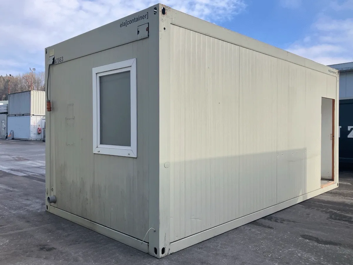 Sanitärcontainer außen grau mit Fenster (Seitenansicht)