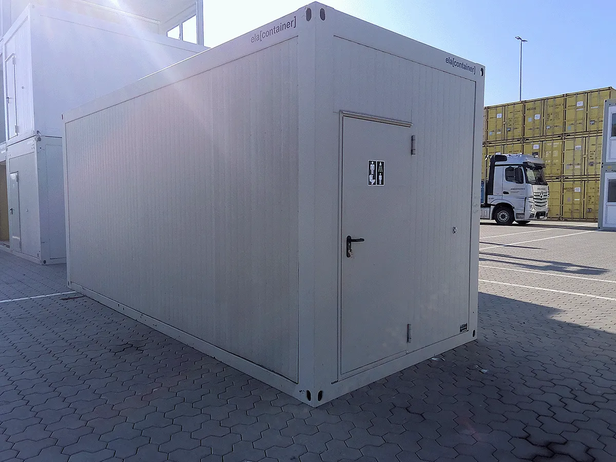 Sanitärcontainer außen grau mit Tür