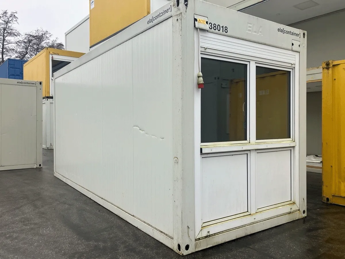 teGebrauchter 20 Fuß Bürocontainer ELA Container grau mit Fensterfront und Rollladest