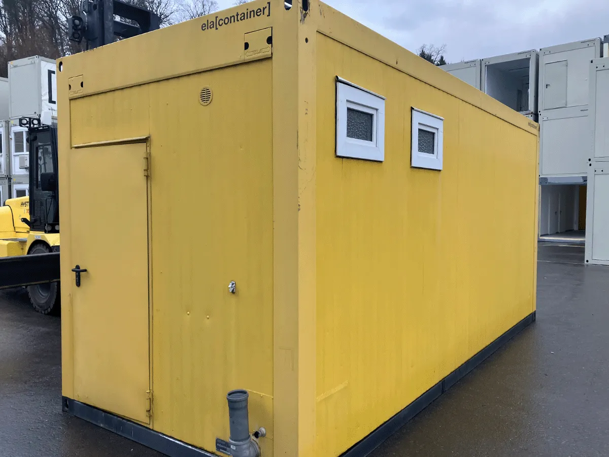 gebrauchter 20 fuß bürocontainer gelb mit seitlichen fenstern außenansicht