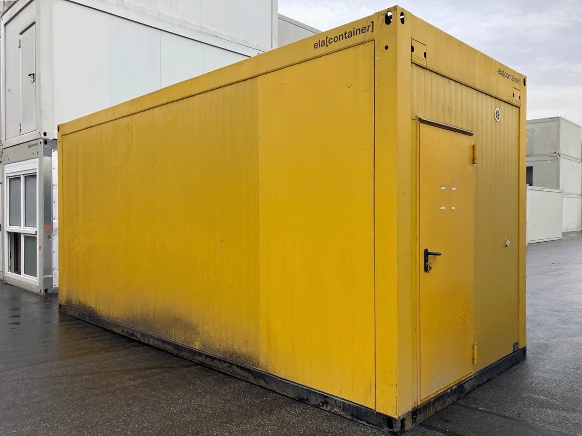 20 fuß bürocontainer gebraucht gelb mit eingangstür und robuster bauweise
