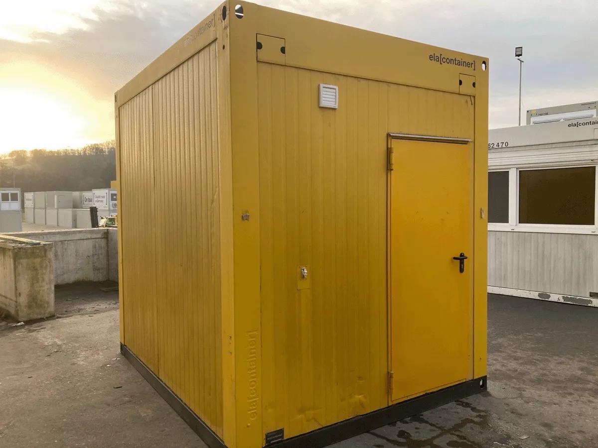 Gebrauchter 10 Fuß Bürocontainer ELA Container gelb mit Doppeltür Außenansicht