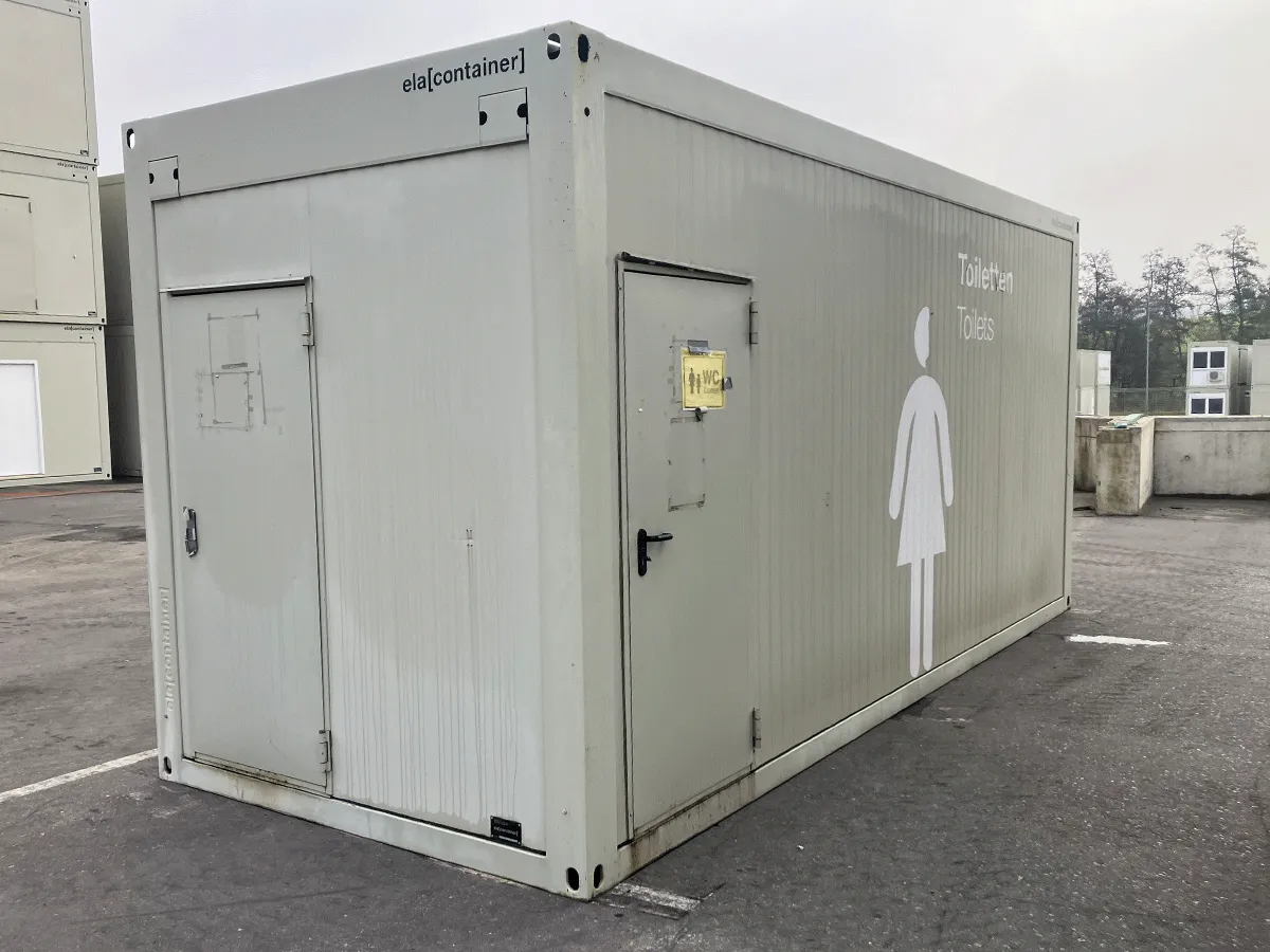 Toilettencontainer mit Damen-Kennzeichnung außen