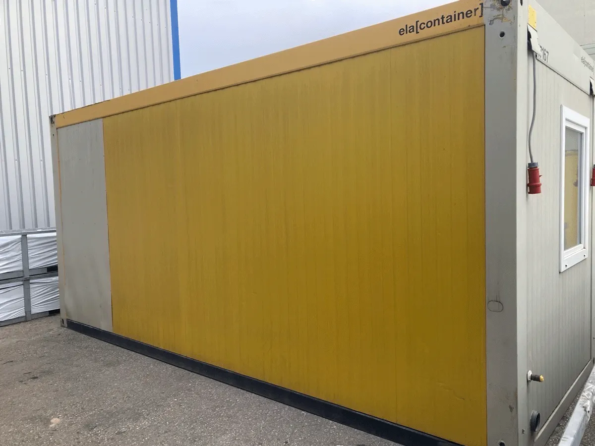 Sanitärcontainer Seitenansicht gelb