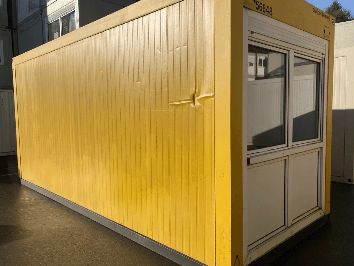 20 fuß bürocontainer gebraucht gelb mit seitenwand und fensterfront