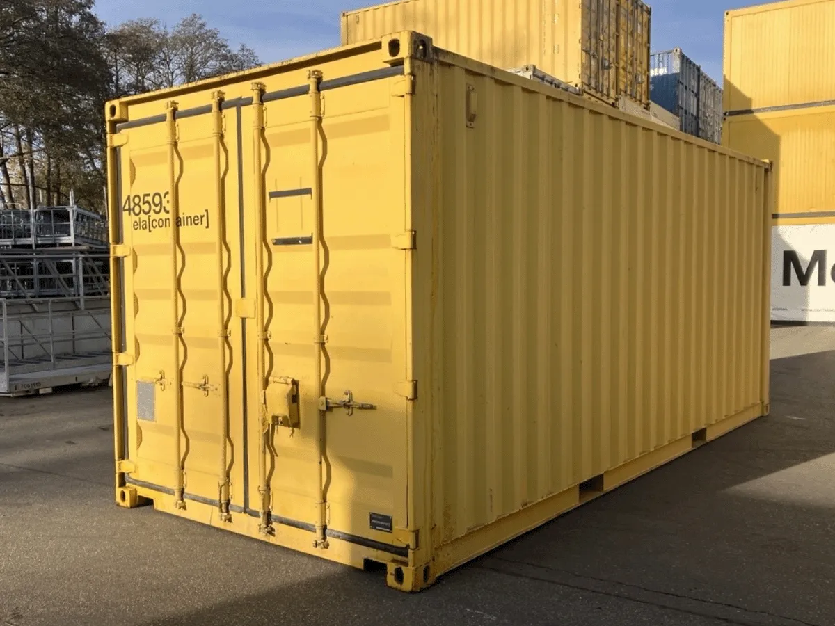 gebrauchter 20 fuß lagercontainer gelb mit doppeltür außenansicht