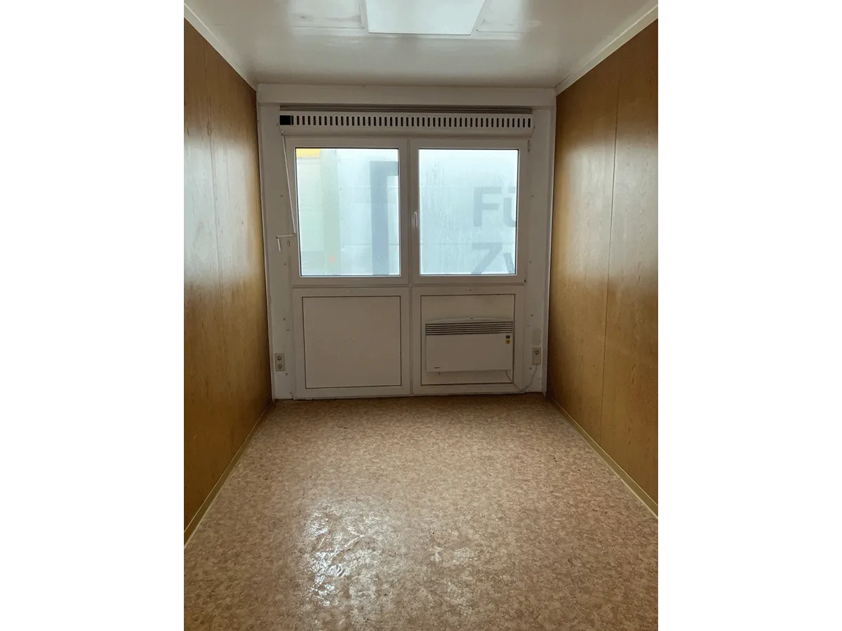 innenraum 20 fuß bürocontainer gebraucht mit holzoptik und fenster