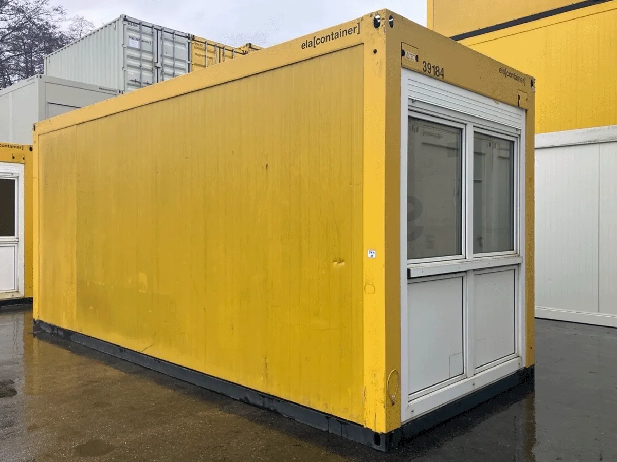gebrauchter 20 fuß bürocontainer gelb außenansicht mit fensterfront