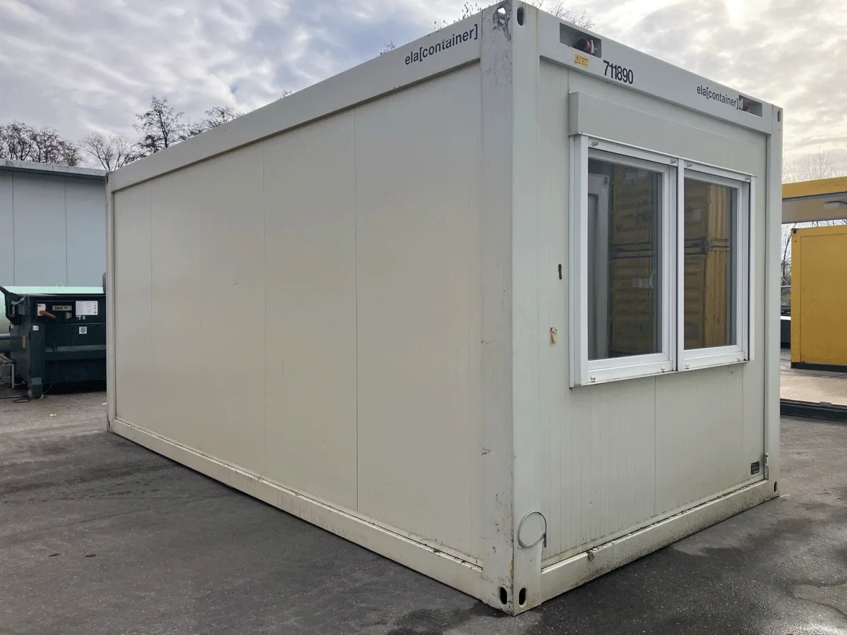gebrauchter buerocontainer 20 fuss weiss mit fenster aussenansicht modulcontainer