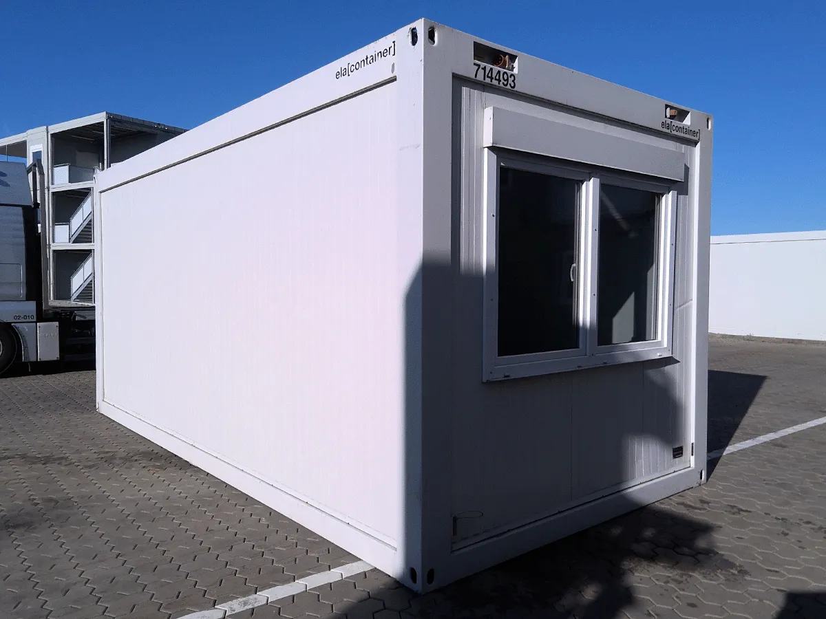 gebrauchter buerocontainer 20 fuss weiss modern mit fenster aussenansicht
