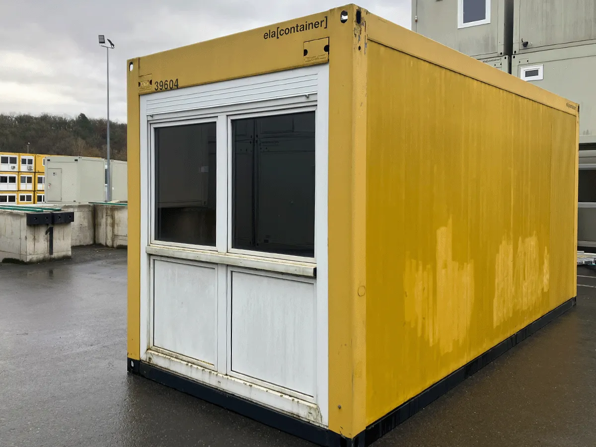 20 fuß bürocontainer gebraucht gelb mit fensterfront und containerbauweise
