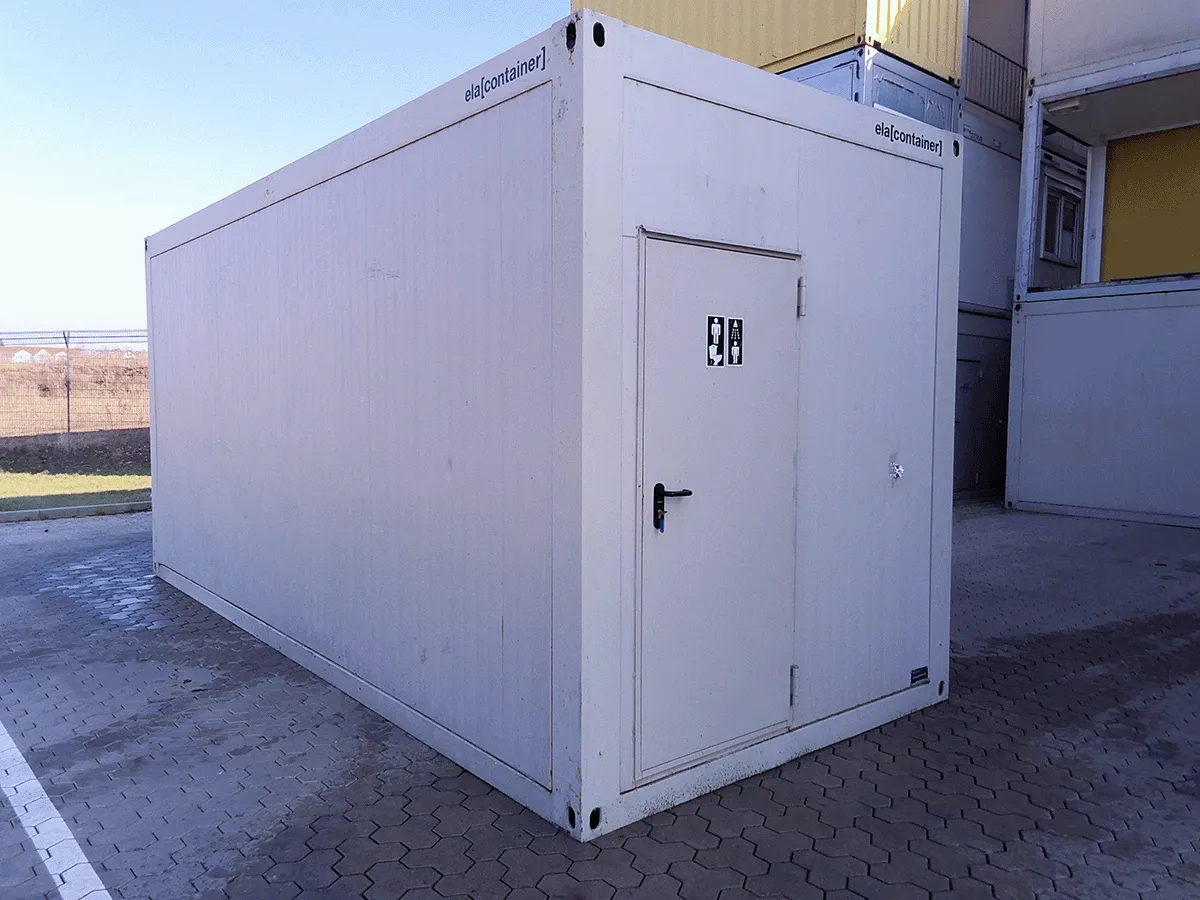 Sanitärcontainer außen grau mit Tür