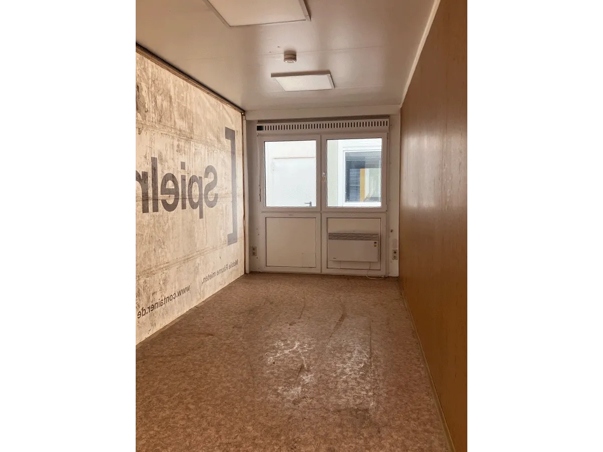 innenraum 20 fuß bürocontainer gebraucht mit holzoptik und fenster